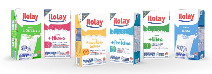 FOTO COMUNICACION ILOLAY FAMILIA DE PRODUCTOS. Las leches larga vida de ilolay, con renovado packaging que incorpora una pr&aacute;ctica tapa.