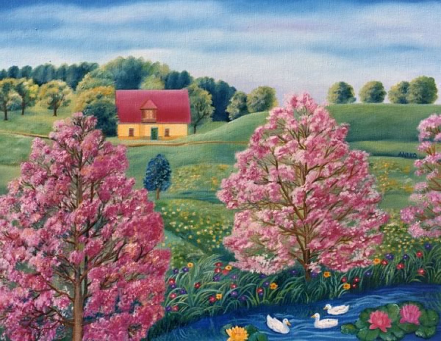 Oleo: Cerezos en flor, Baviera, Alemania - Anikó Szabó