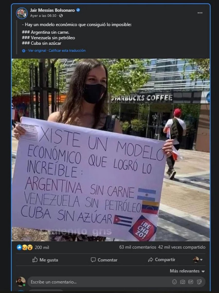 PANCARTA. Fue compartida por Bolsonaro.