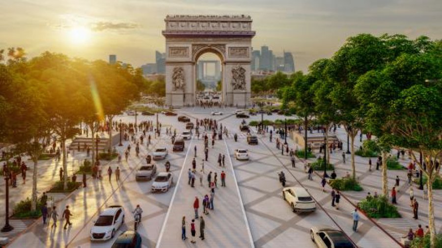 PROYECTO CHIAMBARETTA. Contempla ampliar la estrecha separaci&oacute;n de la avenida, con el Arco de Triunfo de fondo la idea de un paseo verde.