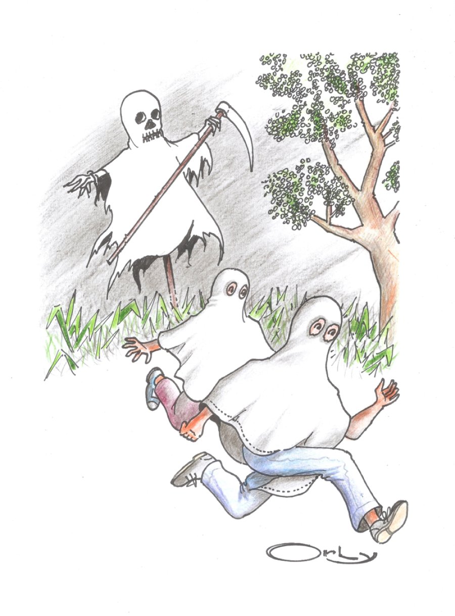 IUSTRACI&Oacute;N O. P&Eacute;REZ MANASSERO// CUENTO. Dos fantasmas y la muerte, protagonista de una aventura en la Placita Honda.