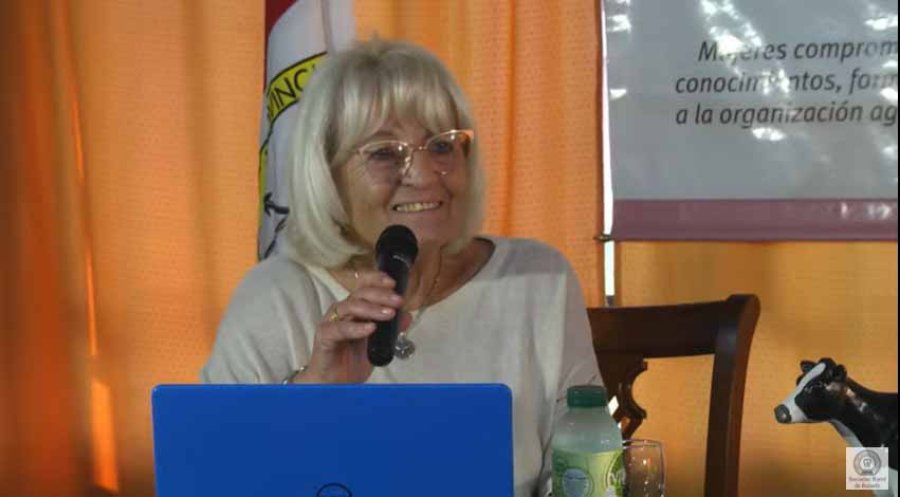 FOTO YOUTUBE NORMA BESSONE. La presidenta de la Sociedad Rural en la apertura de la primera charla virtual.