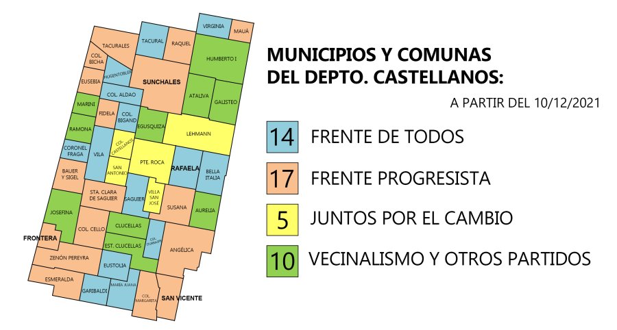 FOTO PRENSA AC// MAPA DE LOS PARTIDOS// As&iacute; est&aacute; distribuido el poder pol&iacute;tico en el Departamento.