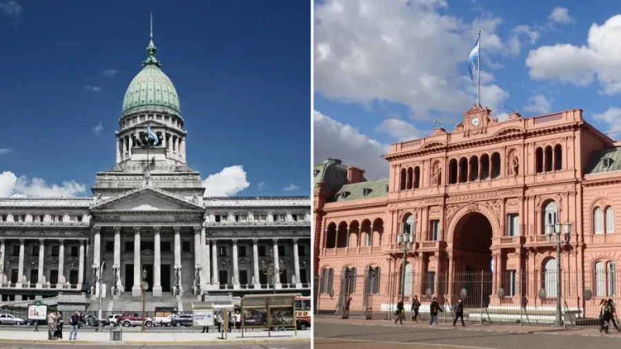 El Congreso y la Casa Rosada, los centros del poder político y de gobierno de la Argentina.