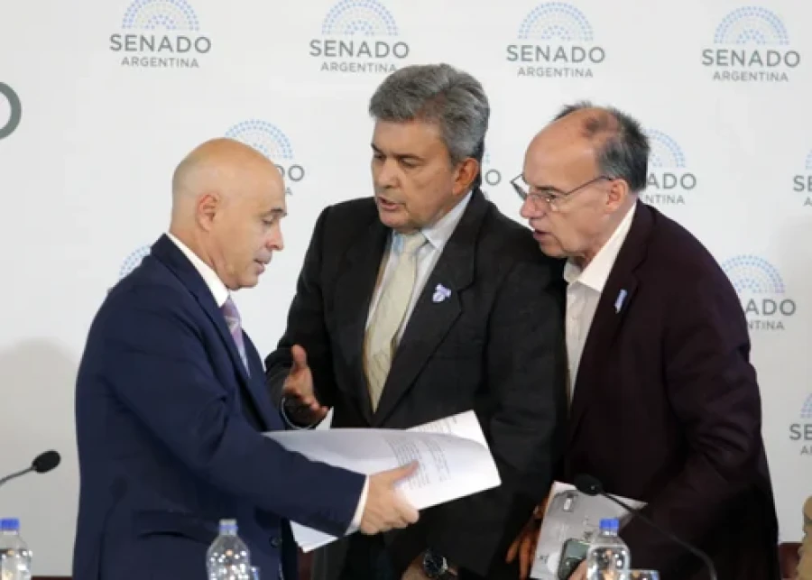 Plenario de comisiones que analiza la "Ley Bases" en el sal&oacute;n Azul del Senado.