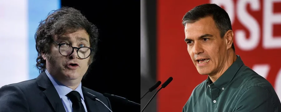 Javier Milei y Pedro S&aacute;nchez, enfrentados.