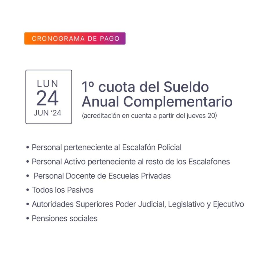 Primera cuota del Sueldo Anual Complementario.