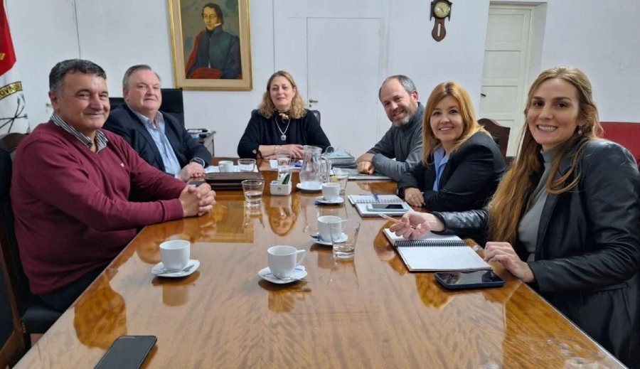 REUNI&Oacute;N. El diputado Marcelo Gonz&aacute;lez y el senador Felipe Michlig junto a la ministra de Salud, Silvia Ciancio y su equipo.