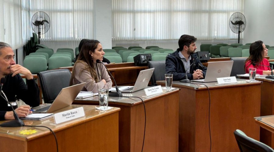 Los concejales de la oposici&oacute;n, Mart&iacute;n Racca, Paz Caruso, Juan Senn y Valeria Soltermam.