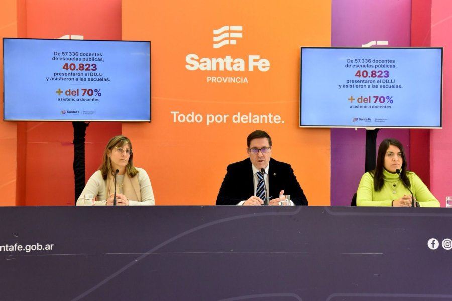 Bacolla, Goity y Gallo Ambrosis al presentar el informe.
