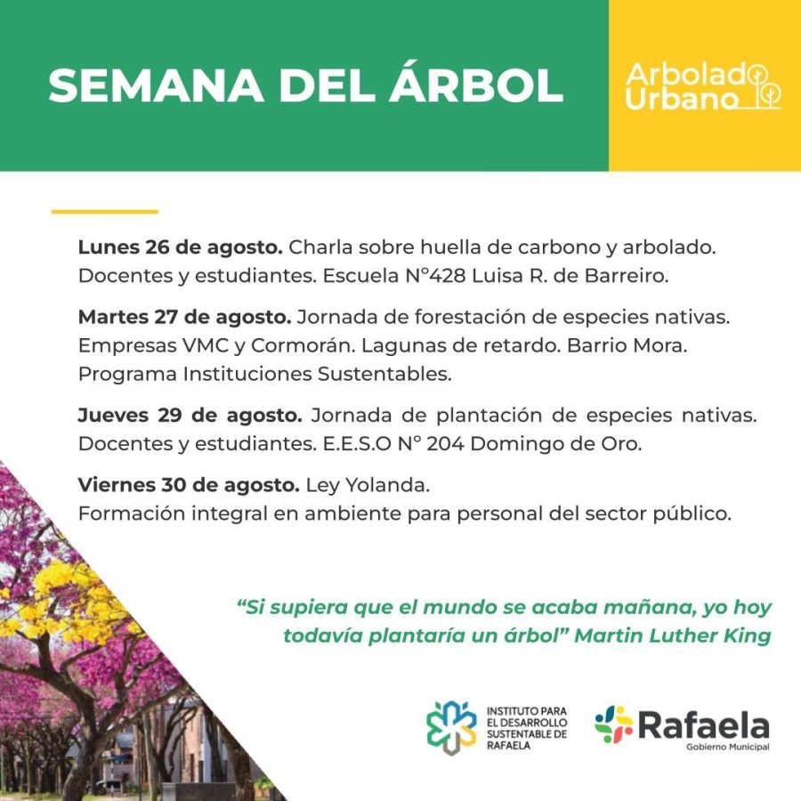 AGENDA DE ACTIVIDADES. El objetivo es recordar la importancia de los &aacute;rboles para el bienestar de la poblaci&oacute;n y el planeta.