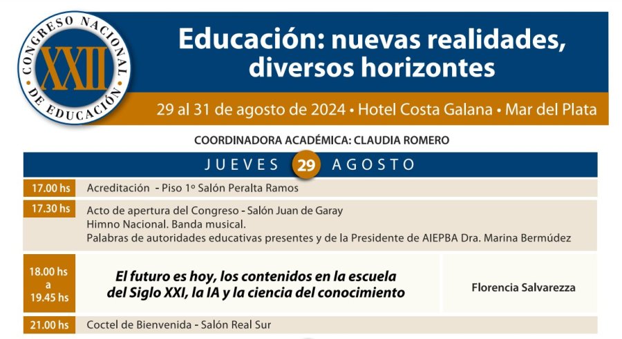 Tiene como lema &nbsp;&ldquo;Educaci&oacute;n: Nuevas realidades, diversos horizontes&rdquo; y es organizado por AIEPBA.