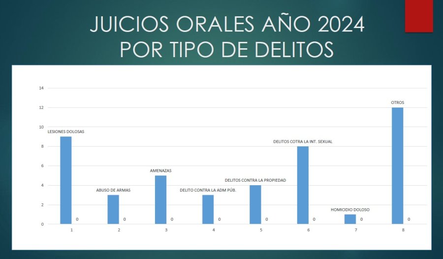 Los juicios orales del primer semestre de 2024, ordenado por tipo de delito.