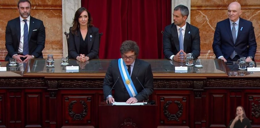 Javier Milei al pronunciar su discurso en el Congreso.