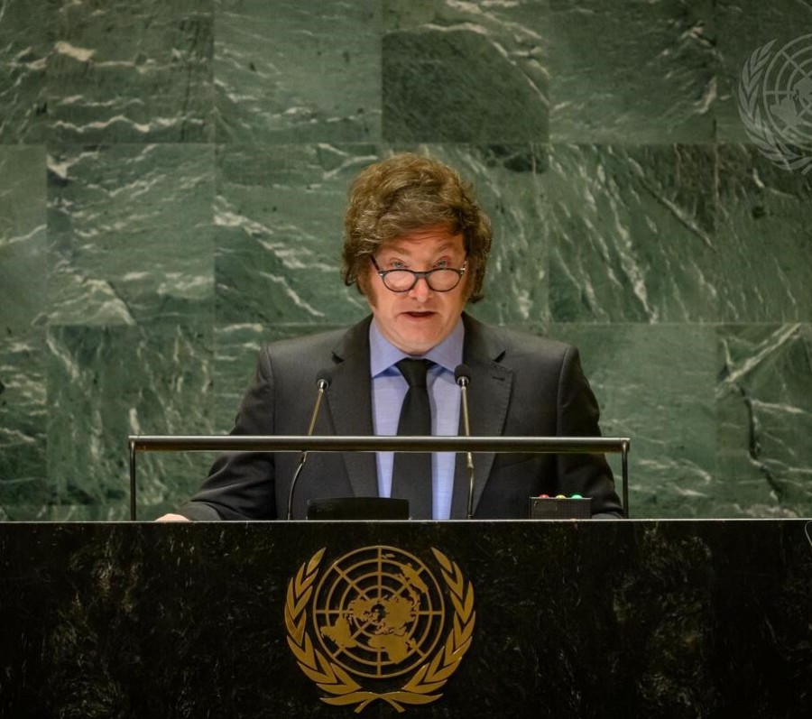 JAVIER MILEI. Al pronunciar su discurso, el último martes, ante la Asamblea General de la ONU, en Nueva York.