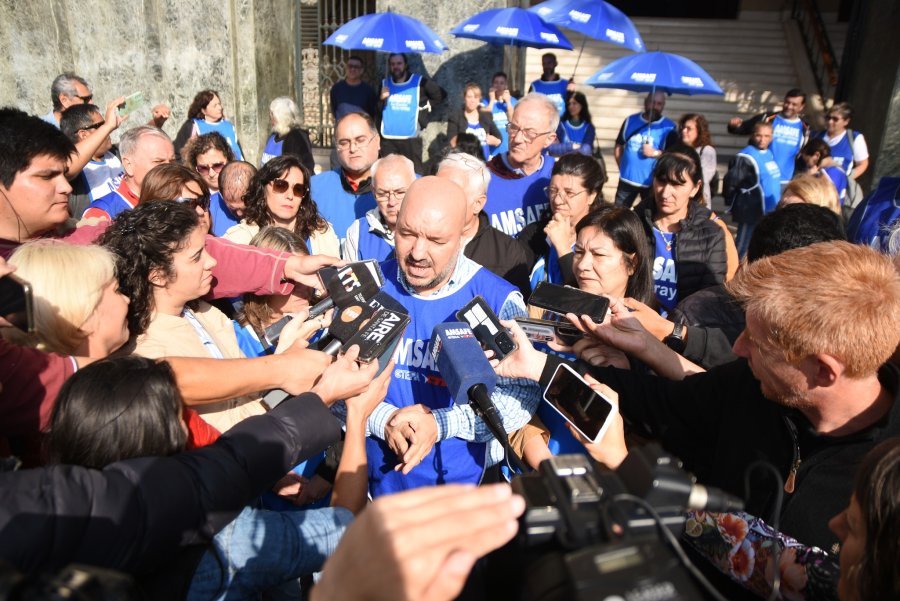 RODRIGO ALONSO. El secretario general de Amsafe durante la conferencia de prensa de este martes por la ma&ntilde;ana.