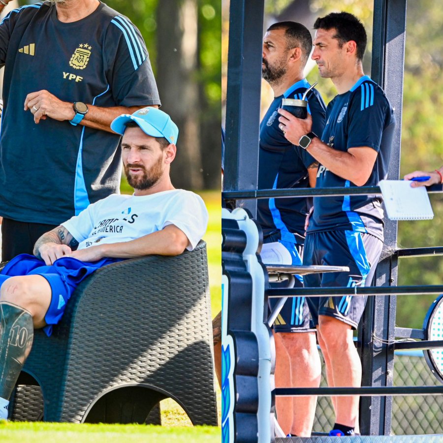 MESSI Y SCALONI EN EL PREDIO DE AFA VIENDO A LA SUB-20