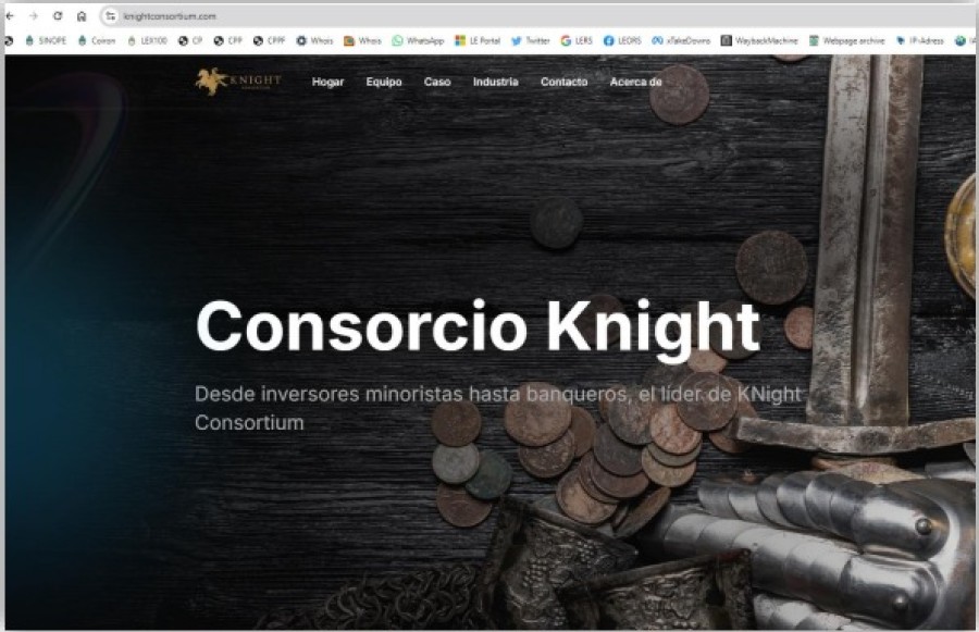 Uno de los sitios web de la plataforma "Knight Consortium" que ordenaron bloquear.