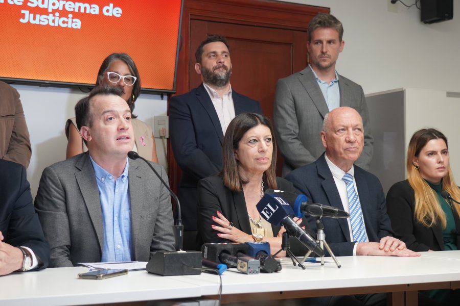 Joaqu&iacute;n Blanco, Clara Garc&iacute;a, Antonio Bonfatti y Lionella Cattalini encabezaron la conferencia de prensa. (FOTO PRENSA DIPUTADOS PS)