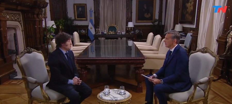 Javier Milei concedi&oacute; una entrevista al periodista Franco Mercuriale, de TN.
