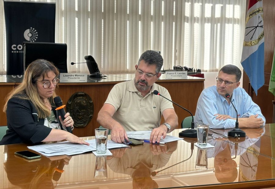 Silvina Imperiale, Germán Bottero y Lisandro Mársico, este miércoles en el Concejo.