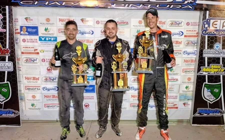 Podio de la Final A de titulares: Ezequiel Valentini, Agustín Bonomo y Ezequiel García.