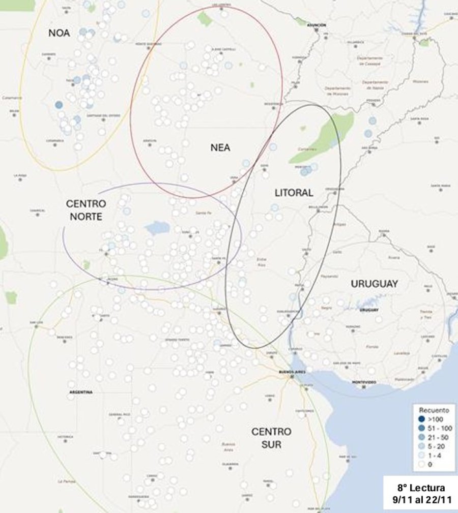 REGIONES. El mapa del monitoreo muestra que no hay alerta de ningún tipo por chicharrita.