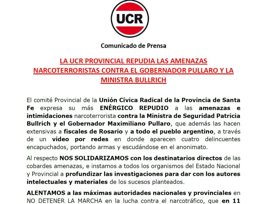 El comunicado del Comit&eacute; Provincial del radicalismo.