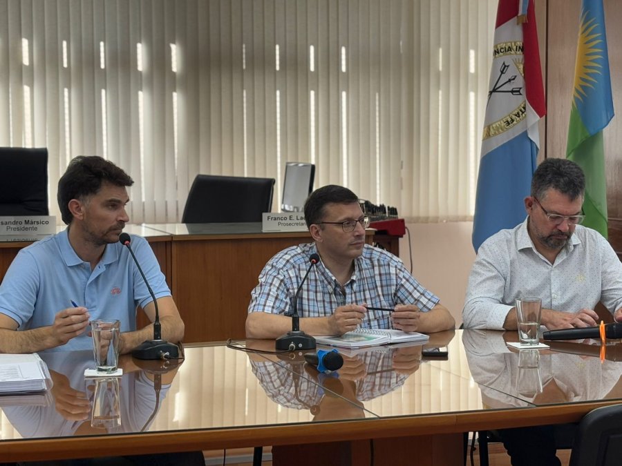 Asensio, M&aacute;rsico y Bottero en la sala de sesiones del Concejo.