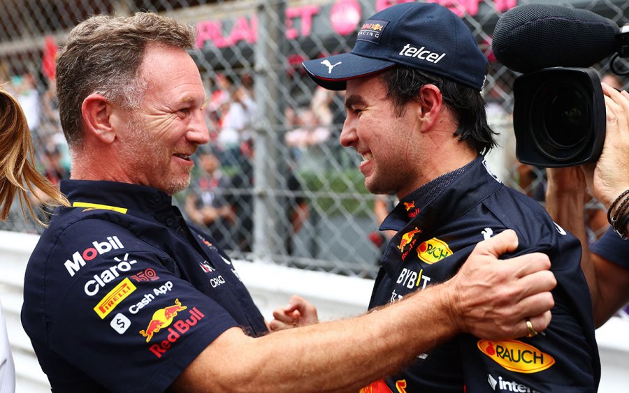 Christian Horner y Sergio P&eacute;rez, jefe y piloto del equipo Red Bull.