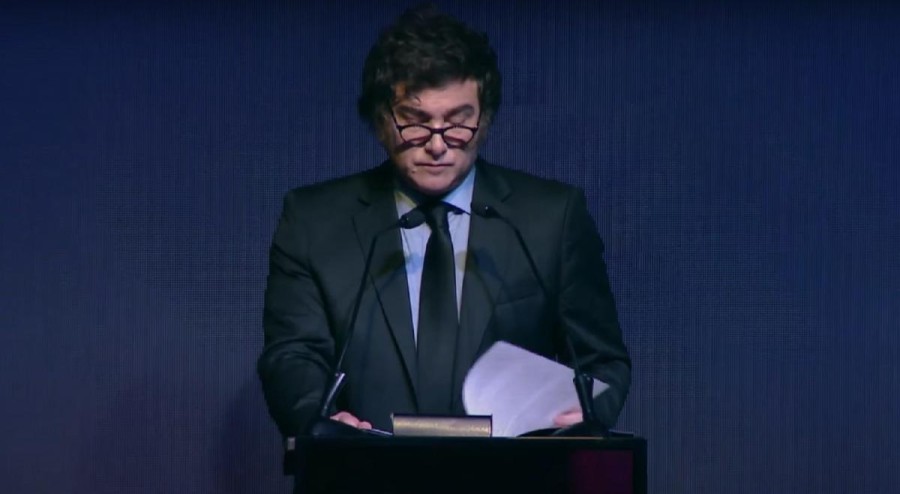 MILEI. Al brindar su discurso en Tucumán.