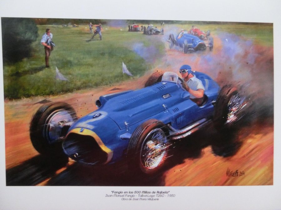Juan Manuel Fangio y la Talbot que utiliz&oacute; el 24 de diciembre de 1950 en Rafaela.