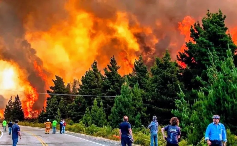INCENDIO. Dantesca imagen de las llamas que causaron grandes daños en la provincia de Chubut.