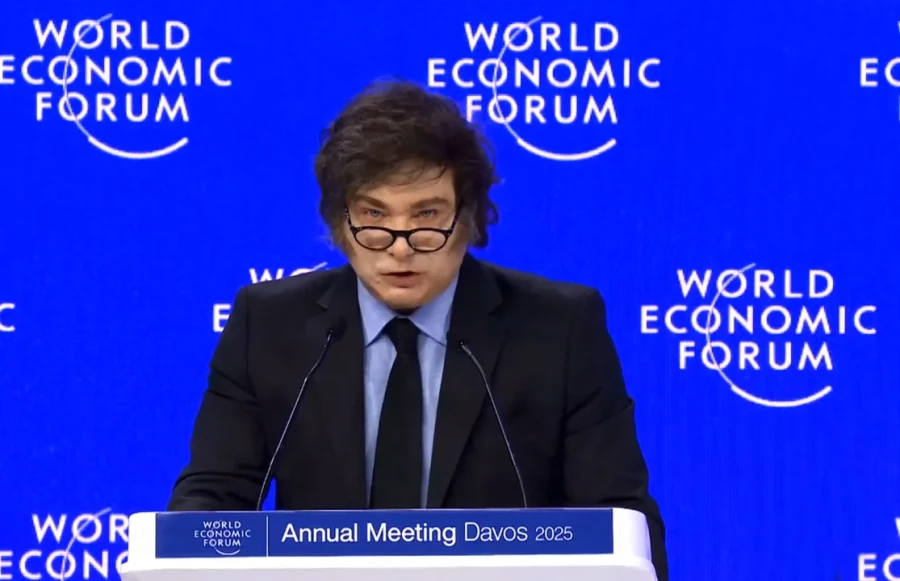 Javier Milei al disertar en el Foro Económico de Davos.