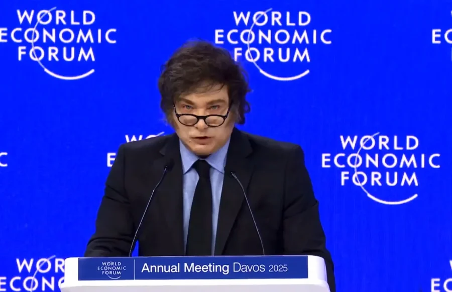 Javier Milei al disertar en el Foro Económico de Davos.