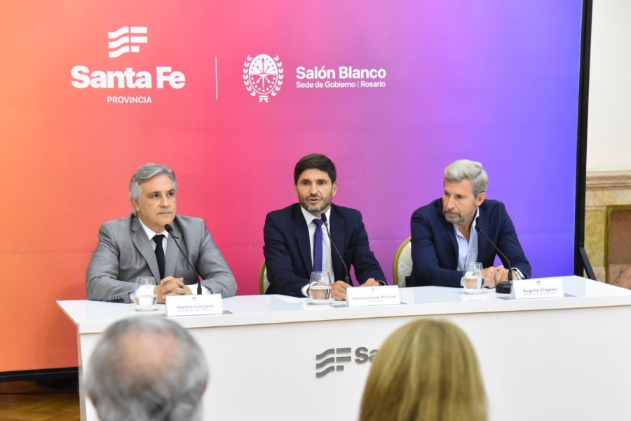 GOBERNADORES. Llaryora, Pullaro y Frigerio, el martes en Rosario.