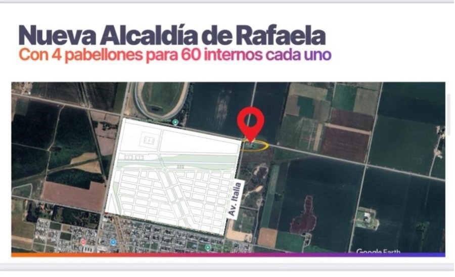 La localizaci&oacute;n que propone el intendente, Leonardo Viotti, para la nueva alcaid&iacute;a de Rafaela. (PRENSA CONCEJALES PJ)