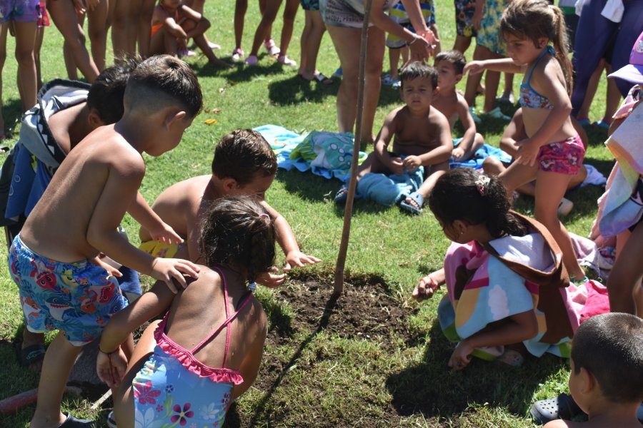 Los ni&ntilde;os de la Escuela de Verano implantando un ejemplar.