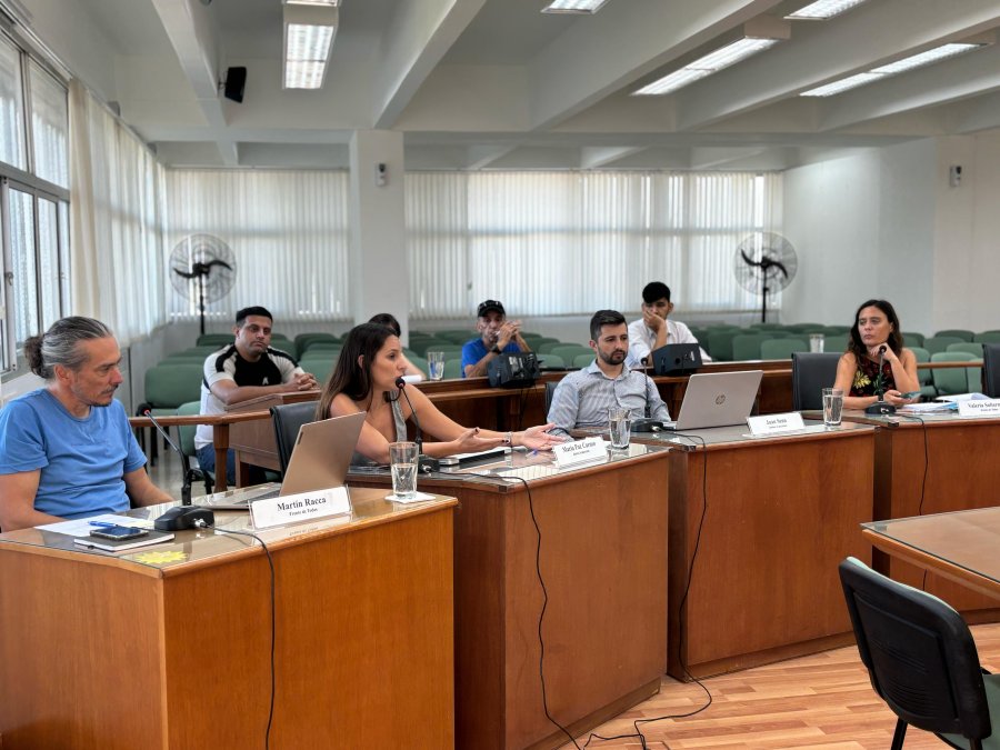 Mart&iacute;n Racca, Paz Caruso, Juan Senn y Valeria Soltermam, el bloque no oficialista en el Concejo. (FOTO PRENSA CONCEJO)