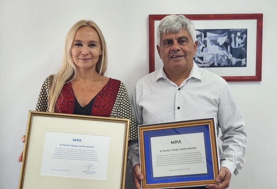 María Cecilia Vranicich, fiscal general del Ministerio Público de la Acusación (MPA) de Santa Fe, y su antecesor Jorge Baclini.