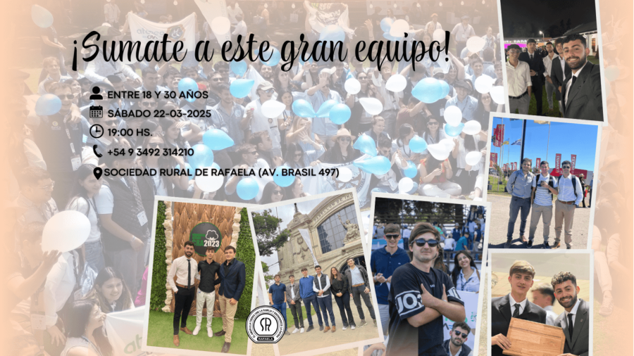 OPORTUNIDAD UNICA.  La Sociedad Rural de Rafaela invita a los j&oacute;venes a formar parte un espacio dedicado a la capacitaci&oacute;n, el liderazgo y el trabajo en equipo.