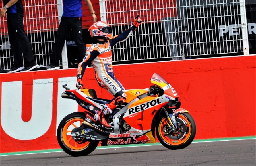 Marc M&aacute;rquez festej&oacute; su tercera victoria en Termas en el a&ntilde;o 2019.