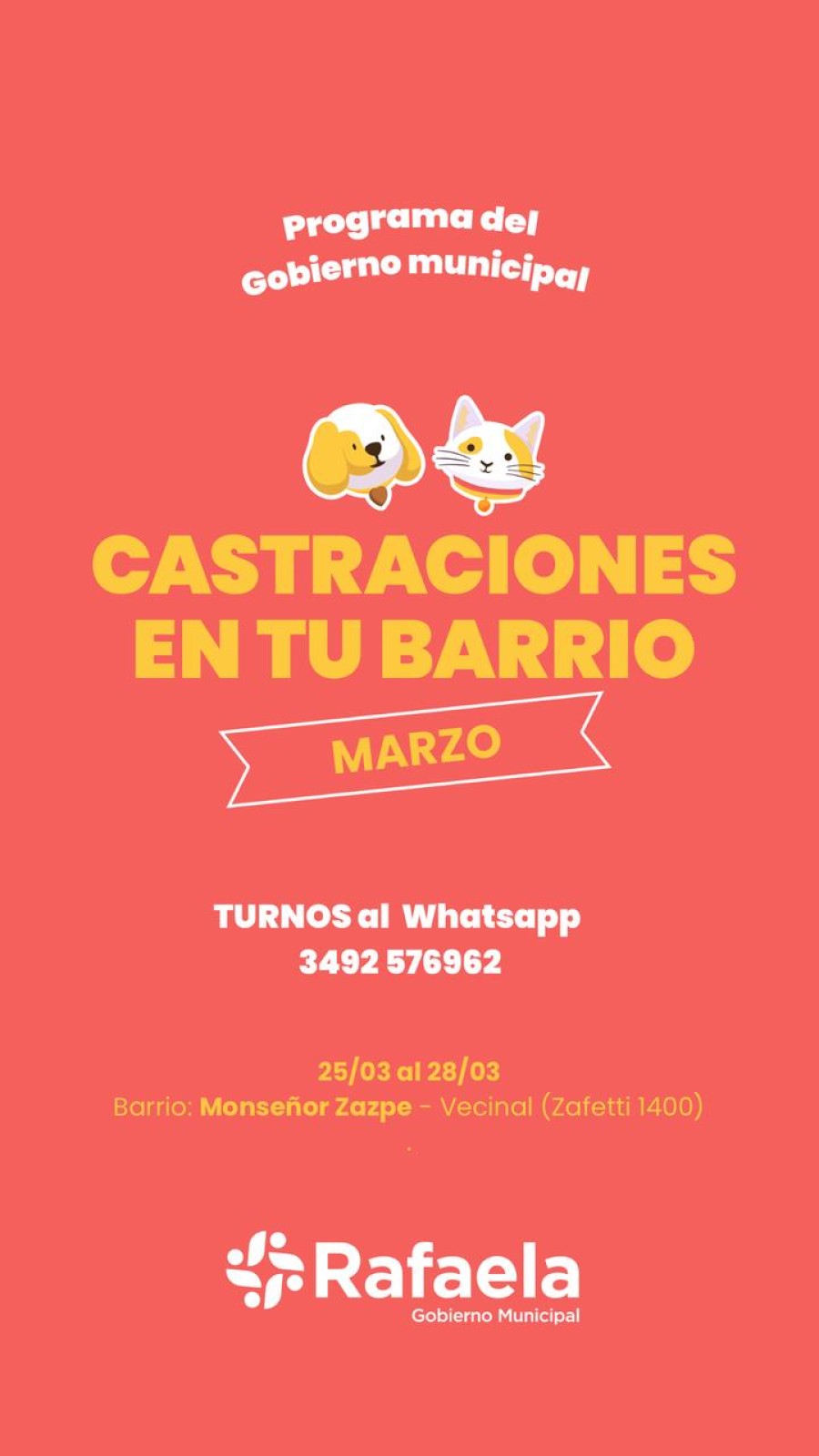 &Uacute;nicamente se realizar&aacute;n castraciones; no habr&aacute; atenci&oacute;n primaria disponible.