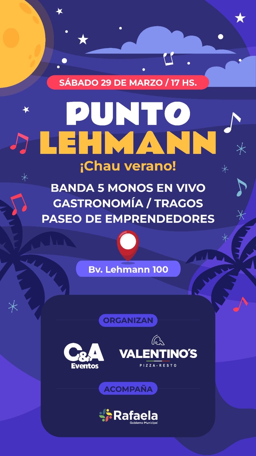 Será desde las 17:00, en el sector de bulevar Lehmann al 100.