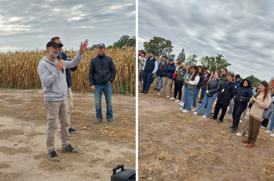 Profesionales del INTA explicaron las distintas actividades que se efect&uacute;an en la Estaci&oacute;n Experimental de Rafaela a la delegaci&oacute;n de j&oacute;venes atene&iacute;stas. (INTA RAFAELA)