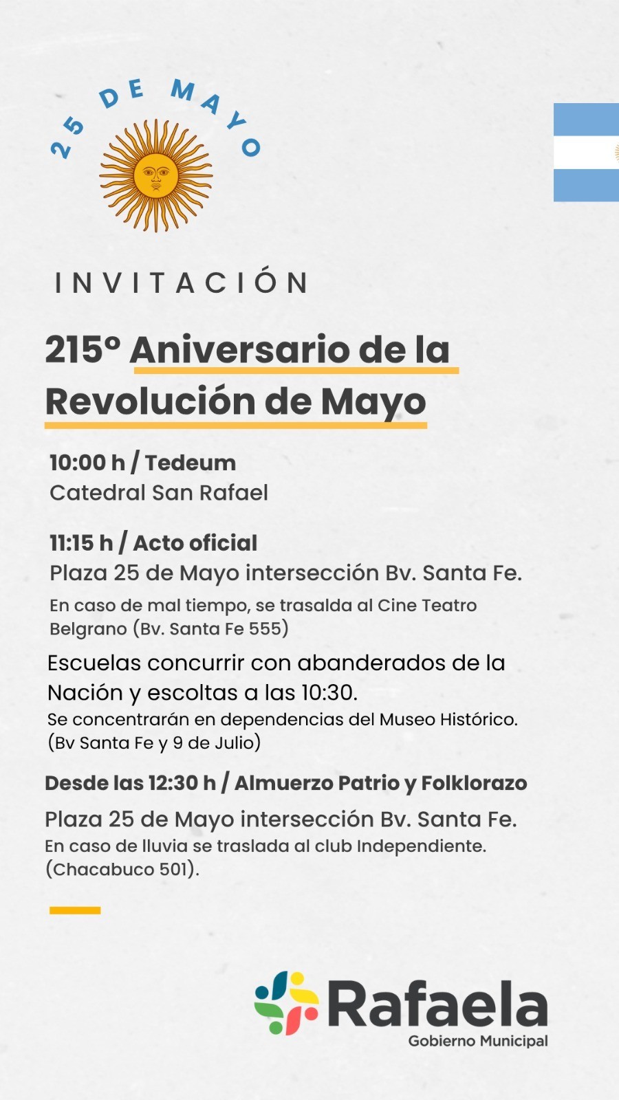 Rafaela celebra el 215&deg; aniversario de la Revoluci&oacute;n de Mayo.