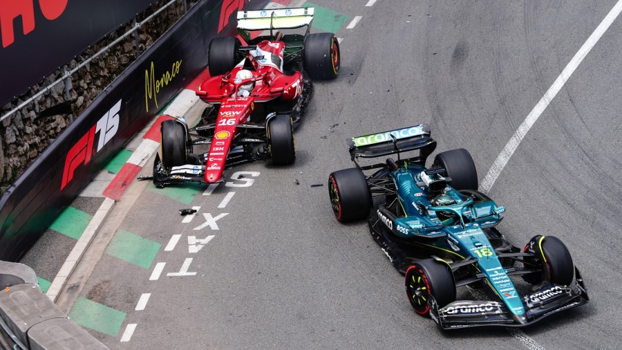 Los autos de Stroll y Leclerc tras el incidente en M&oacute;naco.