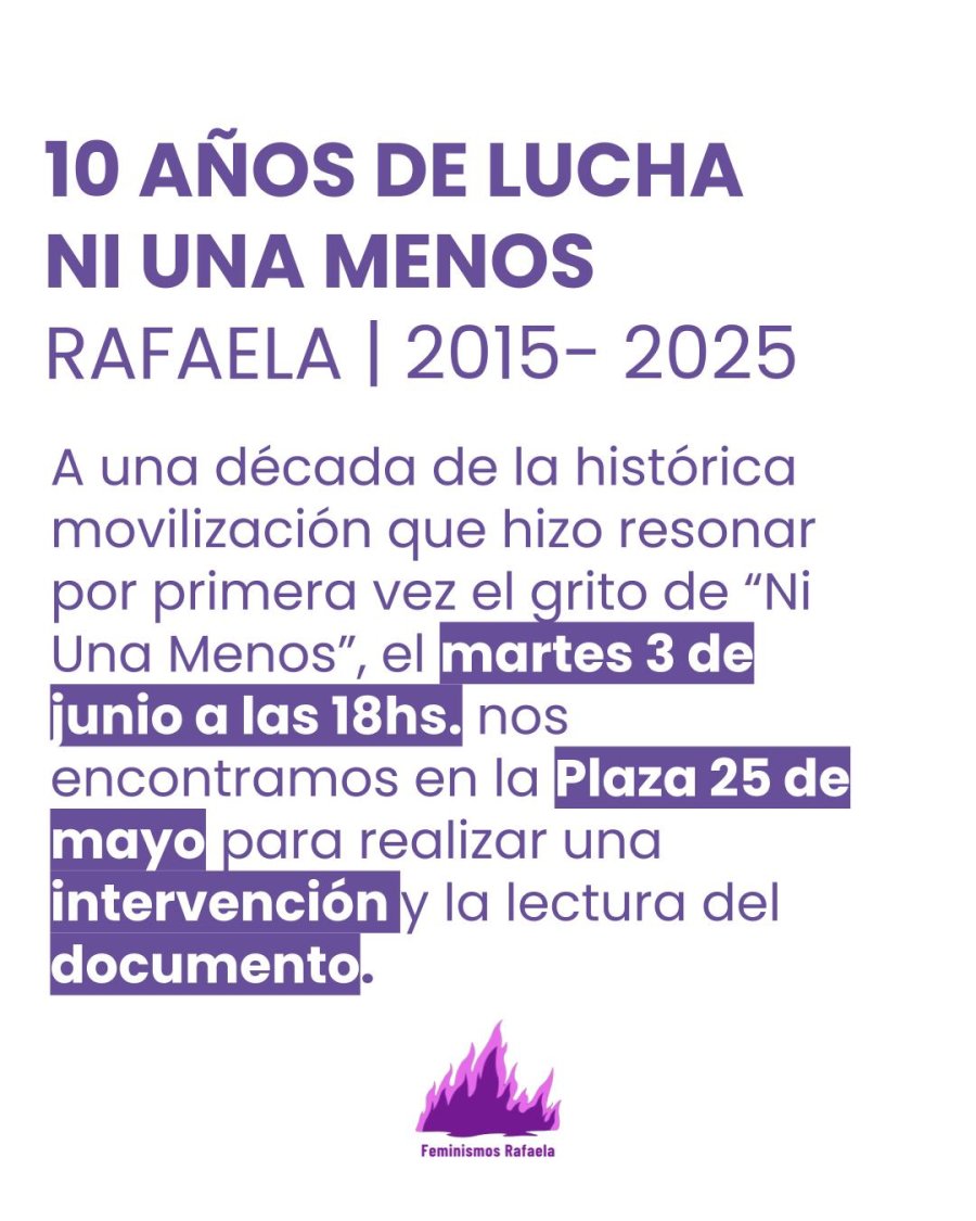 UNA DECADA. La actividad que se realizará este martes en nuestra ciudad a 10 años del primer Ni Una Menos.