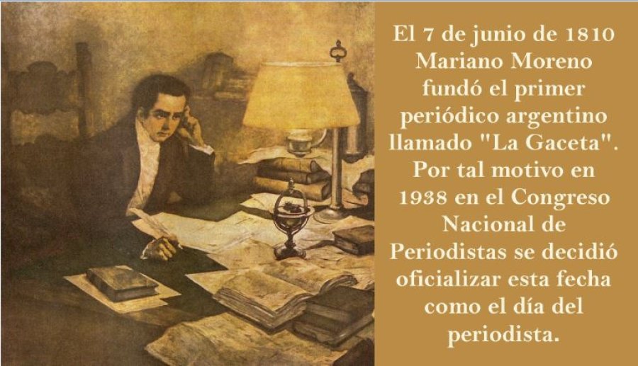 DIA DEL PERIODISTA. Esta fecha se festeja desde 1938, instaurada en el primer congreso nacional de periodistas.