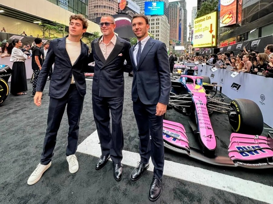 Franco Colapinto, Brad Pitt y Pierre Gasly en Nueva York.